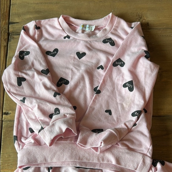 Pink and Black Matching Set, Sweatshirt and Pant/Skirt with Heart Pattern - Picture 3 of 4